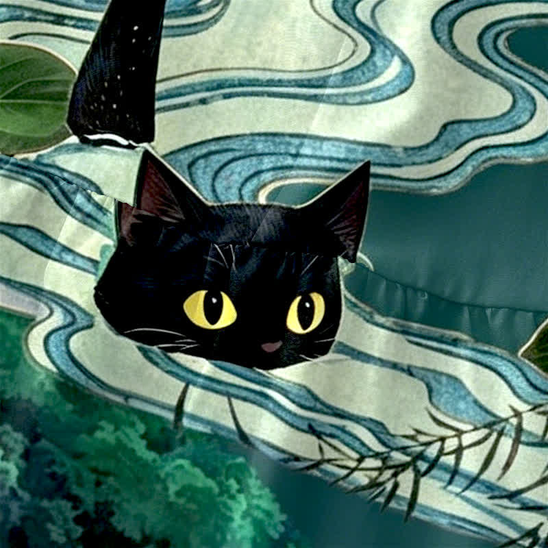 Buddha Stones Summer Casual Lotus Black Cat Pattern Women's Summer Sleeveless Midi Dress With Pockets - image 1