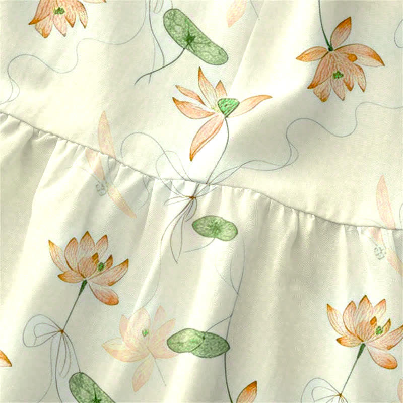 Buddha Stones Summer Casual Lotus Leaves Pattern Women's Summer Sleeveless Midi Dress With Pockets - image 9