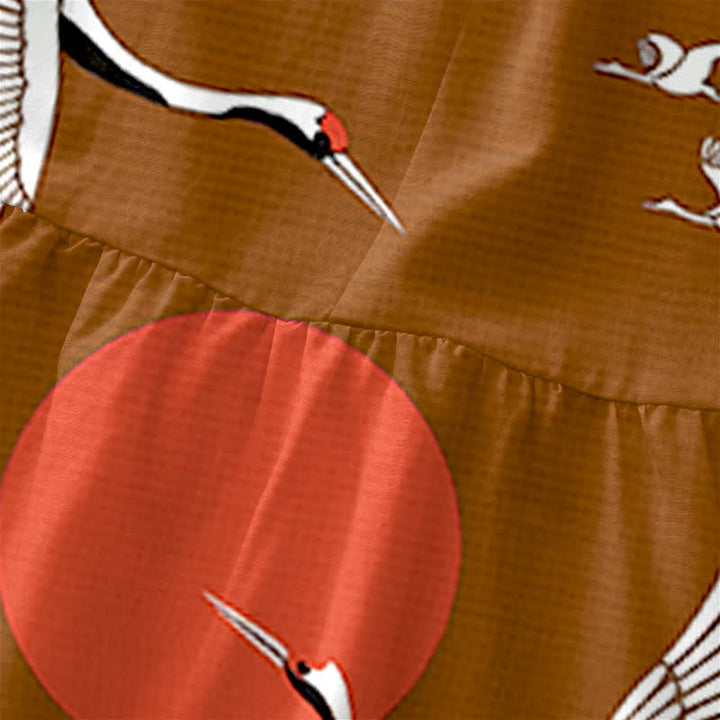 Buddha Stones Summer Casual Crane Red Sun Pattern Women's Summer Sleeveless Midi Dress With Pockets - image 5