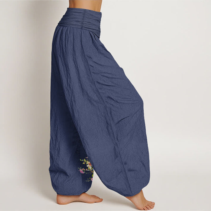 Buddha Stones Pure Cotton Peacock Floral Pattern Women's Elastic Waist Harem Pants - image 7