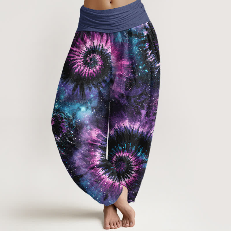 Buddha Stones Pure Cotton Cosmic Spiral Pattern Women's Elastic Waist Harem Pants - Purple - US16，UK/AU20，EU48 (3XL) - image 0
