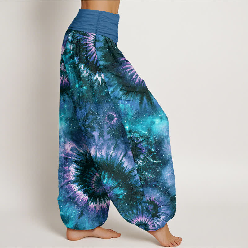 Buddha Stones Pure Cotton Cosmic Spiral Pattern Women's Elastic Waist Harem Pants - image 10