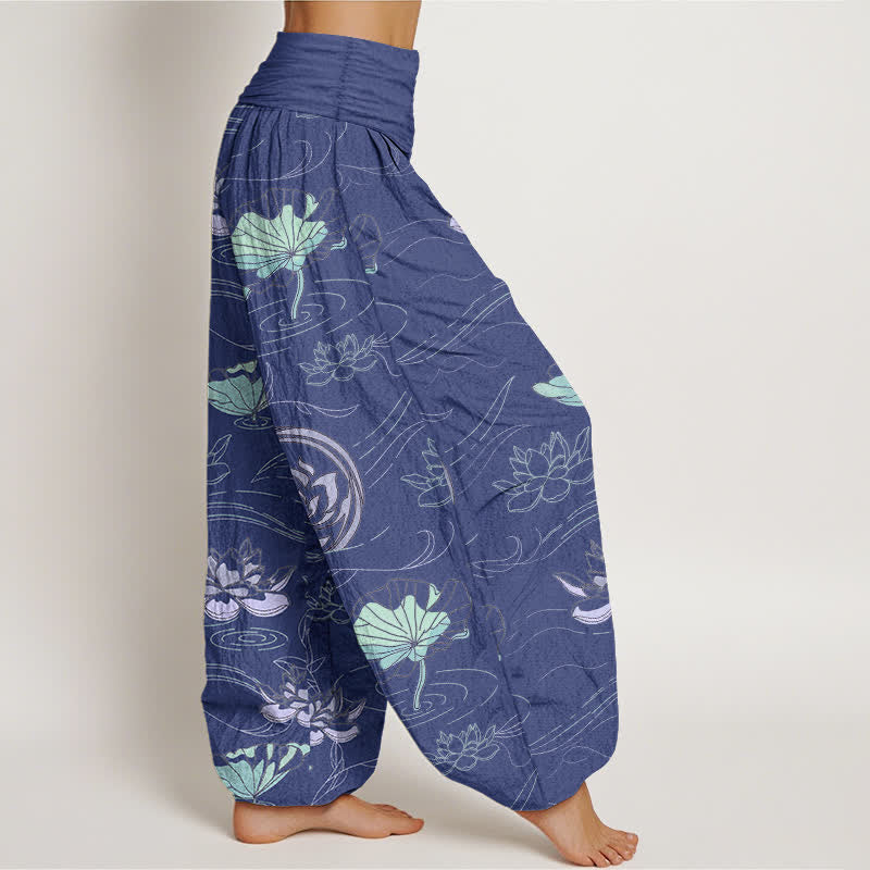 Buddha Stones Cotton Lotus Ripple Pattern Women's Elastic Waist Harem Pants - image 2