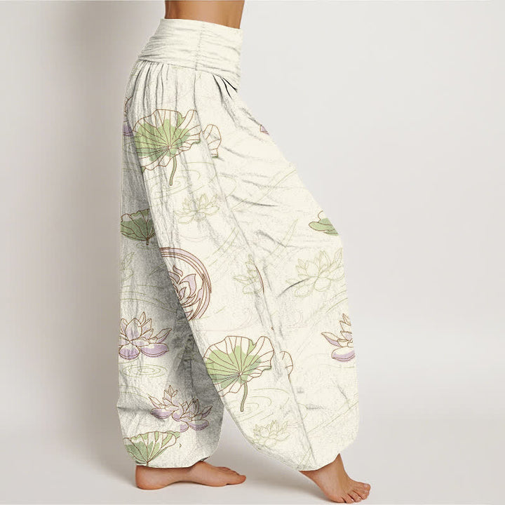 Buddha Stones Cotton Lotus Ripple Pattern Women's Elastic Waist Harem Pants - image 7