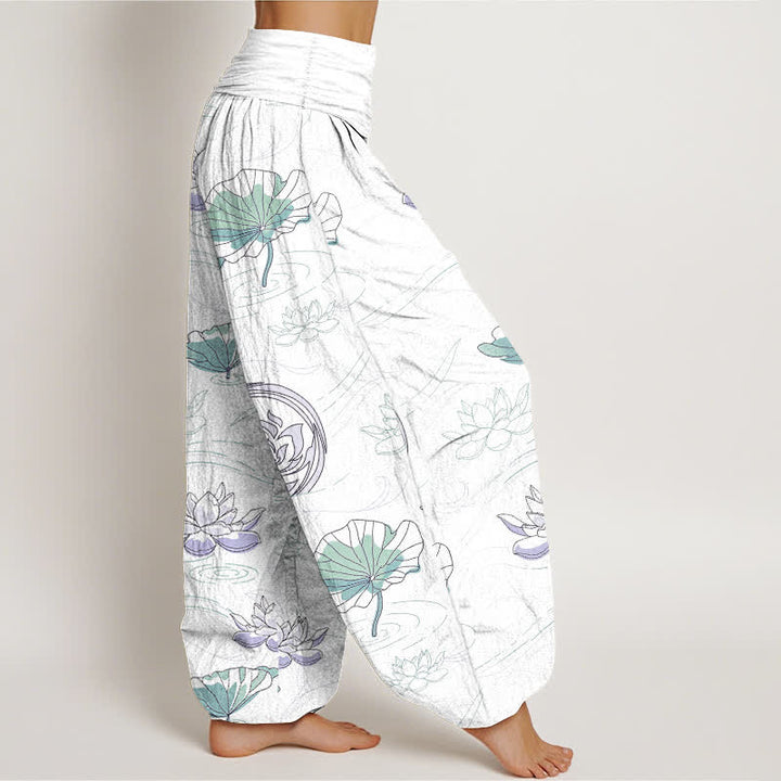 Buddha Stones Cotton Lotus Ripple Pattern Women's Elastic Waist Harem Pants - image 10