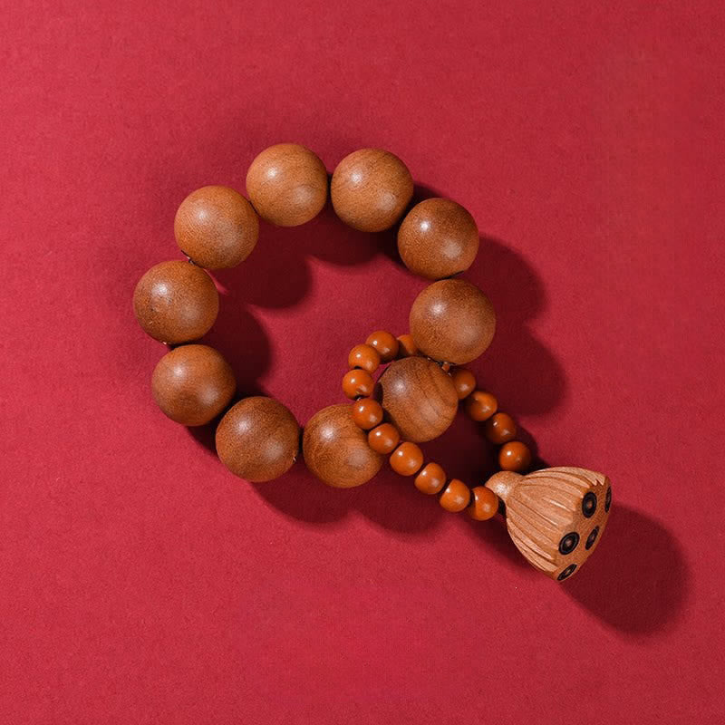 Buddha Stones Peach Wood Lotus Pod Grounding Hand-Polished Tactile Meditation Beads Decorations - Peach Wood(Protection ♥ Purification) - image 1
