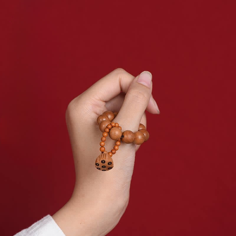 Buddha Stones Peach Wood Lotus Pod Grounding Hand-Polished Tactile Meditation Beads Decorations - image 2