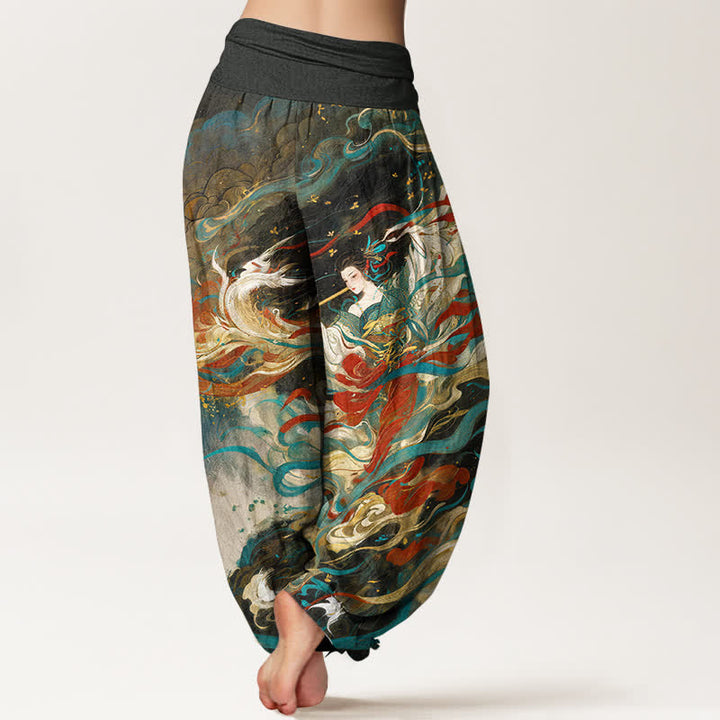Buddha Stones Cotton Dunhuang Oriental Figure Cloud Pattern Women's Elastic Waist Harem Pants - image 1