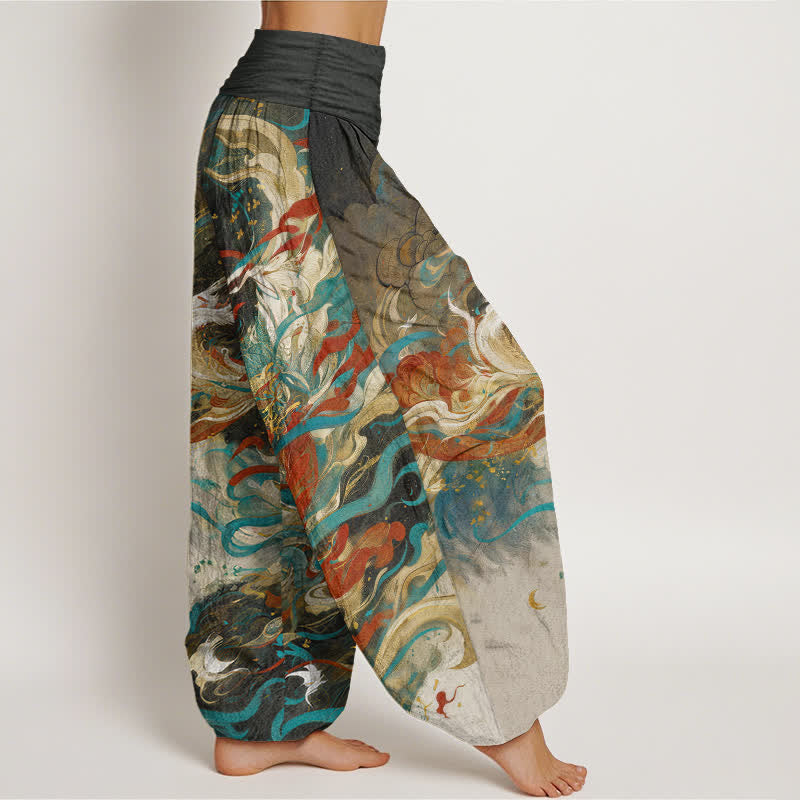 Buddha Stones Cotton Dunhuang Oriental Figure Cloud Pattern Women's Elastic Waist Harem Pants - image 2