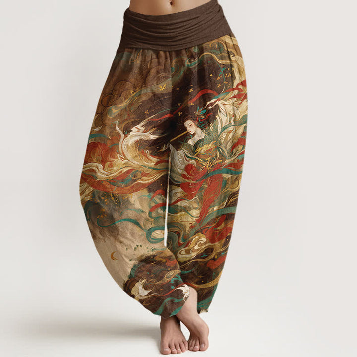 Buddha Stones Cotton Dunhuang Oriental Figure Cloud Pattern Women's Elastic Waist Harem Pants - SaddleBrown - US16，UK/AU20，EU48 (3XL) - image 5