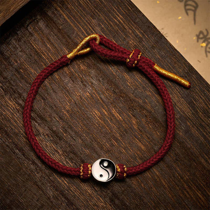 Buddha Stones Hand-Woven Yin Yang Red String Lucky Adjustable Braided Cord Bracelet - Wine Red - image 0