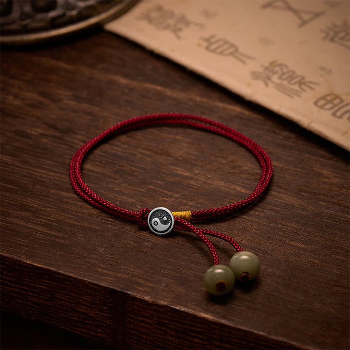 Buddha Stones 925 Sterling Silver Handmade Round Yin Yang Protection Vintage Braided Red String Bracelet - Silver(Blessing♥Calm) - image 0