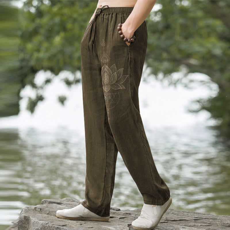 Buddha Stones Cotton Lotus Mandala Pattern Men's Tapered Pants With Pockets - image 7