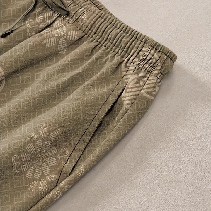 Buddha Stones Cotton Geometric Tribal Pattern Men's Tapered Pants With Pockets - image 2