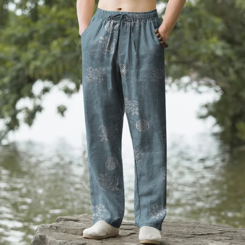 Buddha Stones Cotton Geometric Tribal Pattern Men's Tapered Pants With Pockets - CadetBlue - US/UK/AU50，EU60 (5XL) - image 4