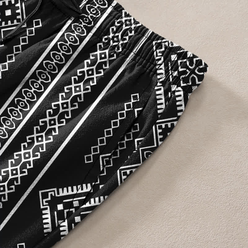 Buddha Stones Cotton Tribal Geometric Stripe Pattern Men's Tapered Pants With Pockets - image 2