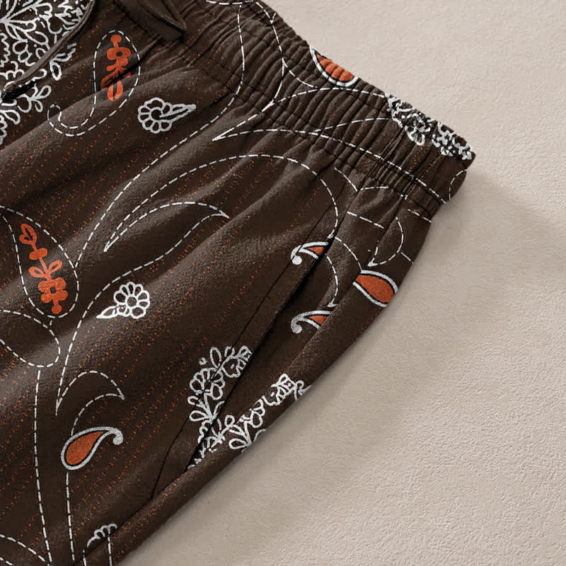 Buddha Stones Cotton Bohemian Floral Vine Pattern Men's Tapered Pants With Pockets - image 2