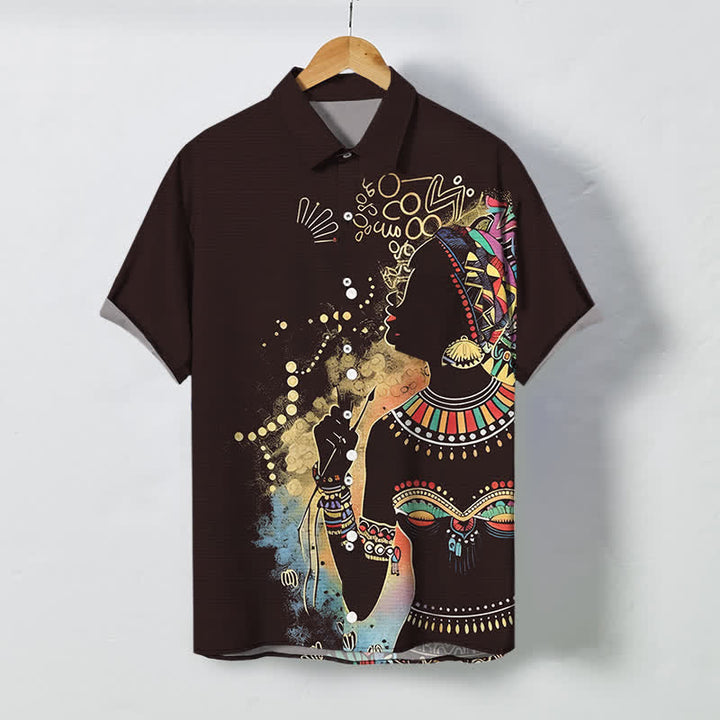 Buddha Stones Tribal Woman Silhouette Pattern Buttons Breathable Men's Short Sleeve Shirt - SaddleBrown - US/UK/AU48，EU58 (4XL) - image 5