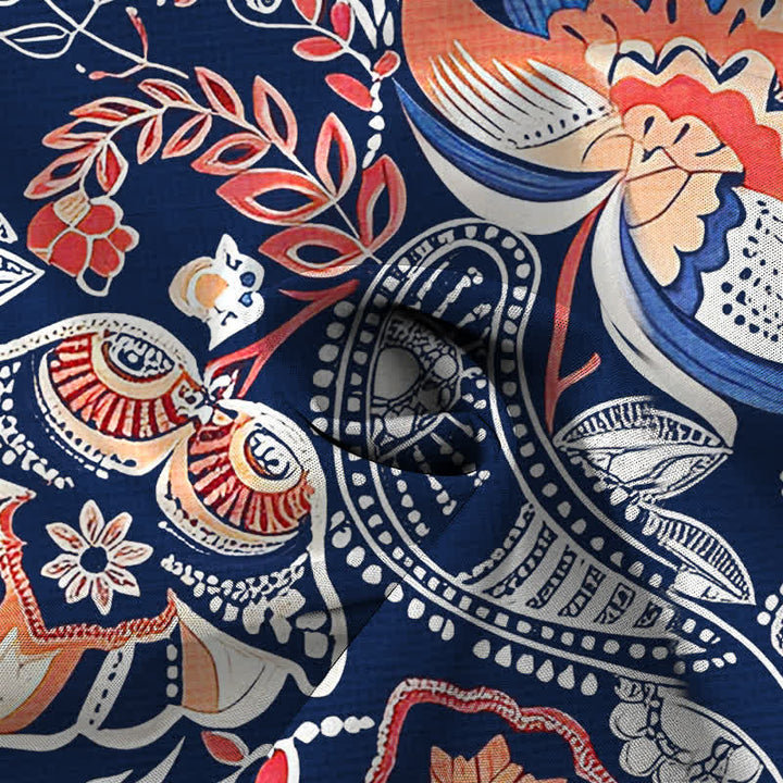 Buddha Stones Vintage Floral Paisley Pattern Buttons Breathable Men's Short Sleeve Shirt - image 5