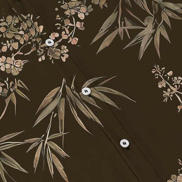 Buddha Stones Bamboo Plum Blossom Pattern Buttons Breathable Men's Short Sleeve Shirt - image 3