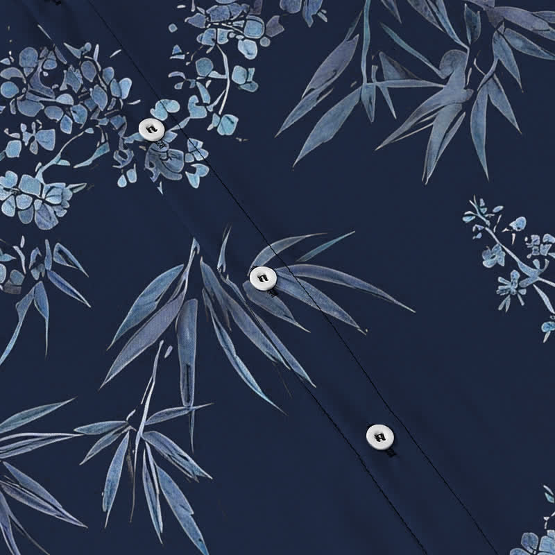 Buddha Stones Bamboo Plum Blossom Pattern Buttons Breathable Men's Short Sleeve Shirt - image 13