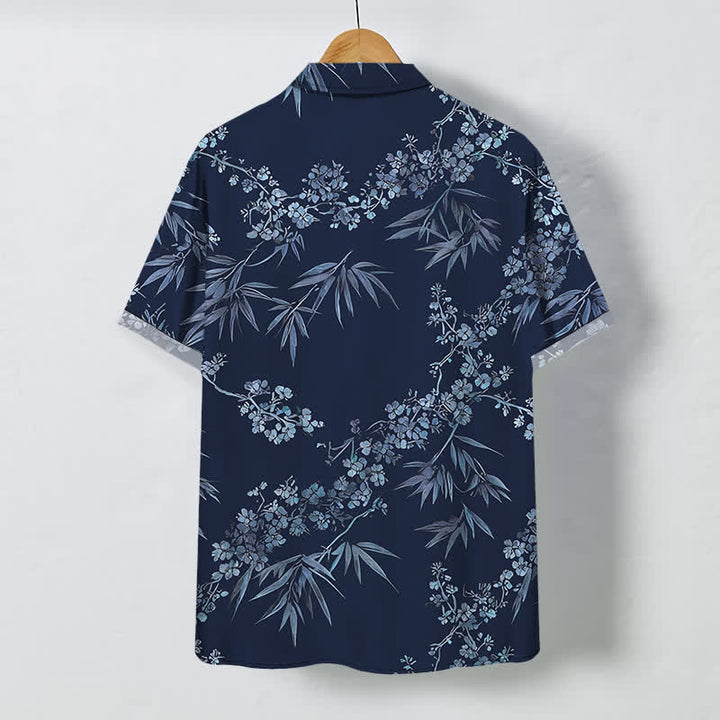 Buddha Stones Bamboo Plum Blossom Pattern Buttons Breathable Men's Short Sleeve Shirt - image 11