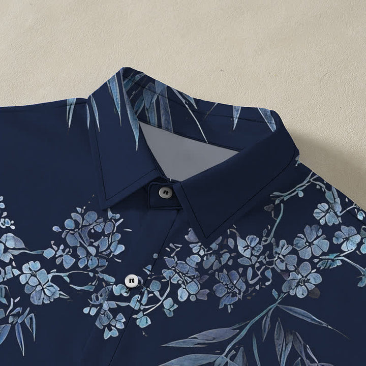 Buddha Stones Bamboo Plum Blossom Pattern Buttons Breathable Men's Short Sleeve Shirt - image 12