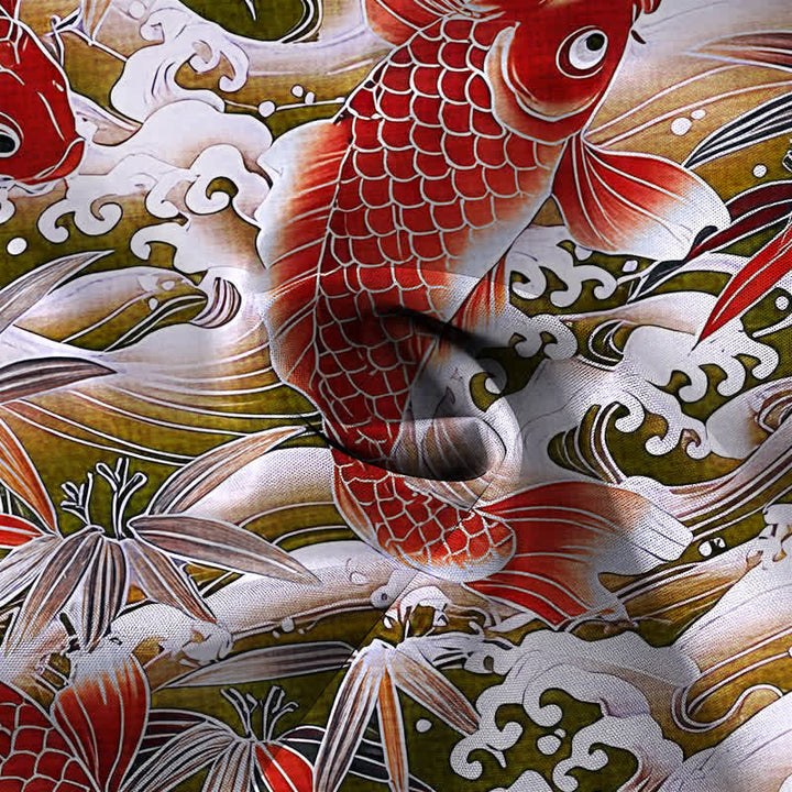 Buddha Stones Koi Wave Bamboo Pattern Buttons Breathable Men's Short Sleeve Shirt - image 5