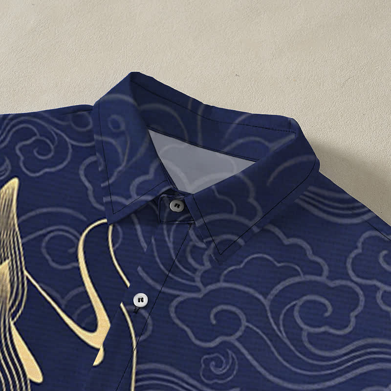 Buddha Stones Golden Dragon Cloud Pattern Buttons Wrinkle-resistant Men's Short Sleeve Shirt - image 2