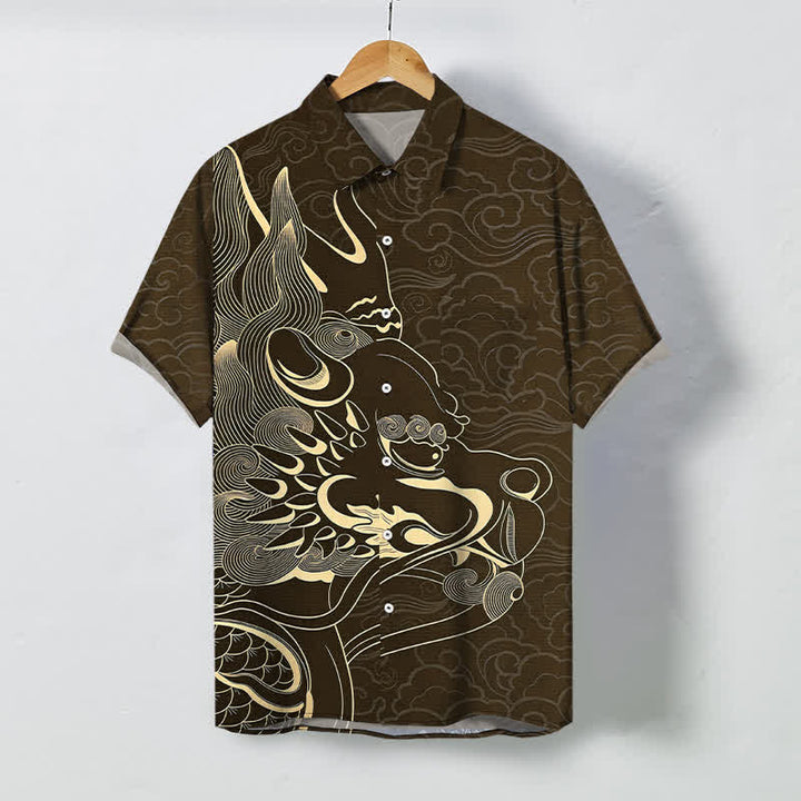 Buddha Stones Golden Dragon Cloud Pattern Buttons Wrinkle-resistant Men's Short Sleeve Shirt - SaddleBrown - US/UK/AU48，EU58 (4XL) - image 5