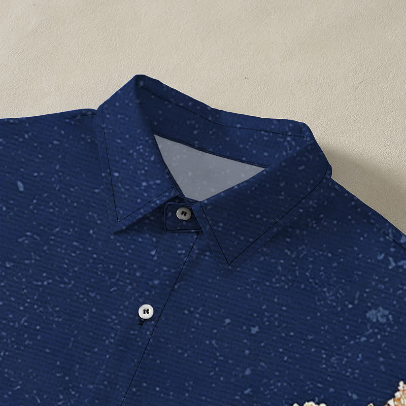 Buddha Stones Lotus Wave Cloud Pattern Buttons Breathable Men's Short Sleeve Shirt - image 2