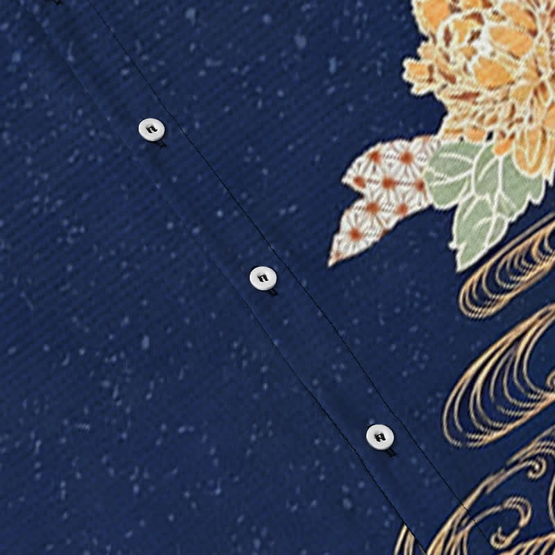 Buddha Stones Lotus Wave Cloud Pattern Buttons Breathable Men's Short Sleeve Shirt - image 3