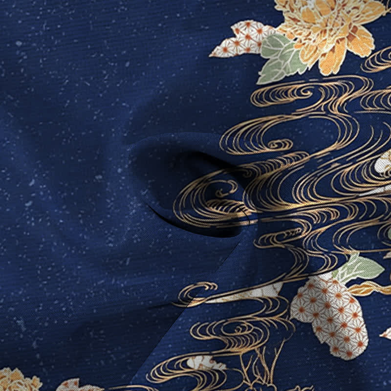 Buddha Stones Lotus Wave Cloud Pattern Buttons Breathable Men's Short Sleeve Shirt - image 4