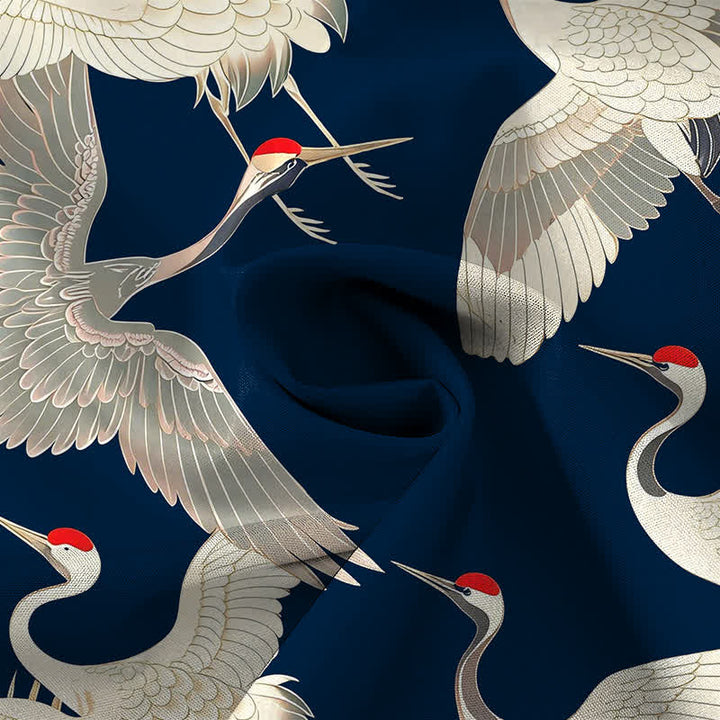Buddha Stones Flying Red-crowned Crane Pattern Buttons Wrinkle-resistant Men's Short Sleeve Shirt - image 14