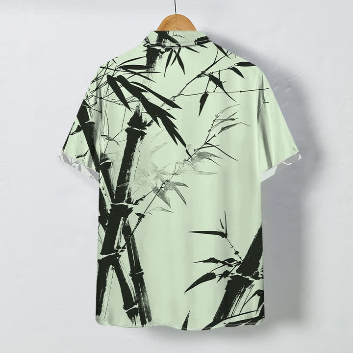 Buddha Stones Ink Bamboo Pattern Buttons Wrinkle-resistant Men's Short Sleeve Shirt - image 4