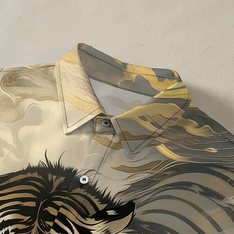 Buddha Stones Tiger Cloud Wave Pattern Buttons Wrinkle-resistant Men's Short Sleeve Shirt - image 2