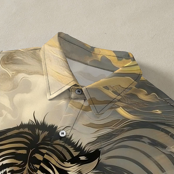 Buddha Stones Tiger Cloud Wave Pattern Buttons Wrinkle-resistant Men's Short Sleeve Shirt - image 2