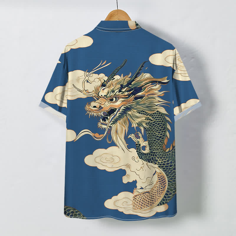 Buddha Stones Chinese Dragon Cloud Pattern Buttons Wrinkle-resistant Men's Short Sleeve Shirt - image 7