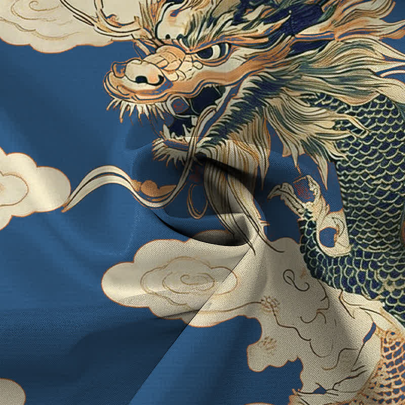 Buddha Stones Chinese Dragon Cloud Pattern Buttons Wrinkle-resistant Men's Short Sleeve Shirt - image 8