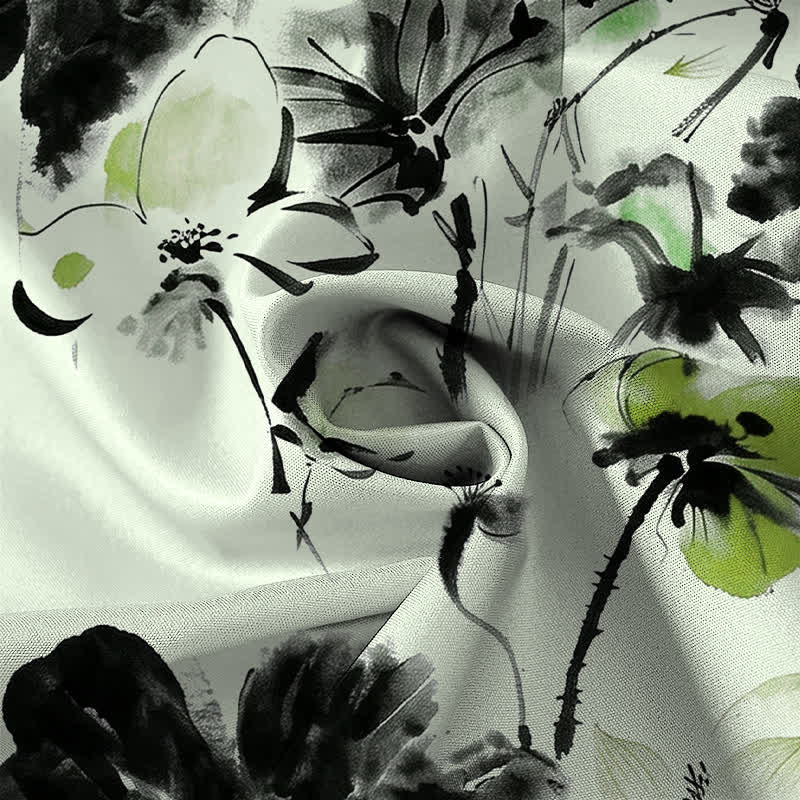 Buddha Stones Ink Floral Blossom Pattern Buttons Breathable Men's Short Sleeve Shirt - image 5