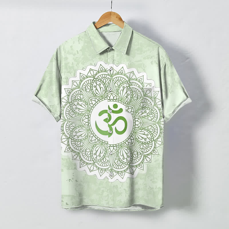 Buddha Stones Om Mandala Pattern Buttons Breathable Men's Short Sleeve Shirt - Honeydew - US/UK/AU48，EU58 (4XL) - image 3