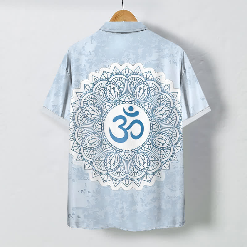 Buddha Stones Om Mandala Pattern Buttons Breathable Men's Short Sleeve Shirt - image 7