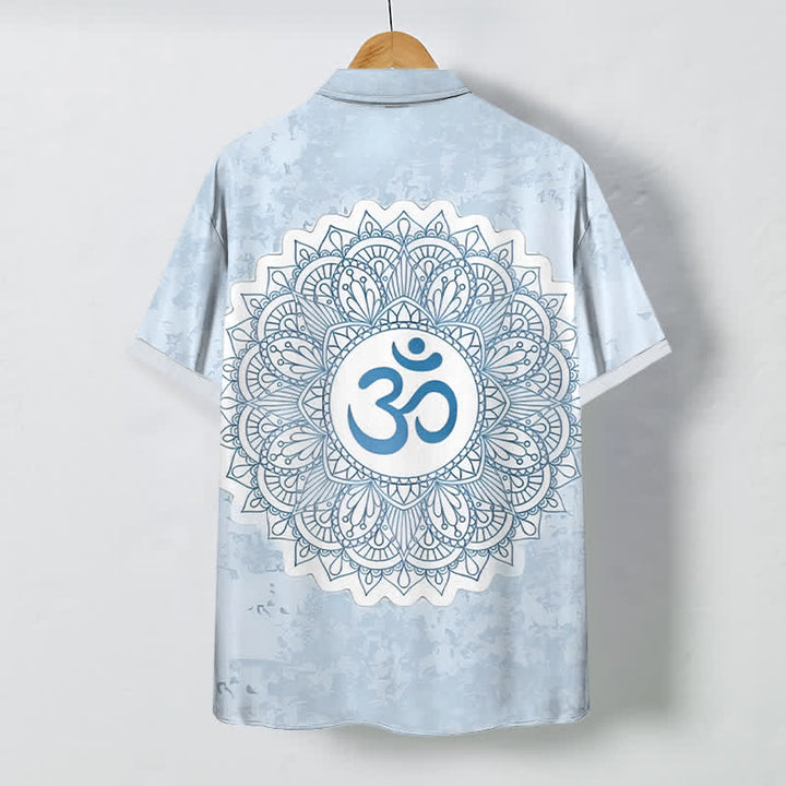 Buddha Stones Om Mandala Pattern Buttons Breathable Men's Short Sleeve Shirt - image 7