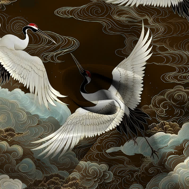Buddha Stones Flying Red-crowned Crane Auspicious Clouds Pattern Buttons Wrinkle-resistant Men's Short Sleeve Shirt - image 9