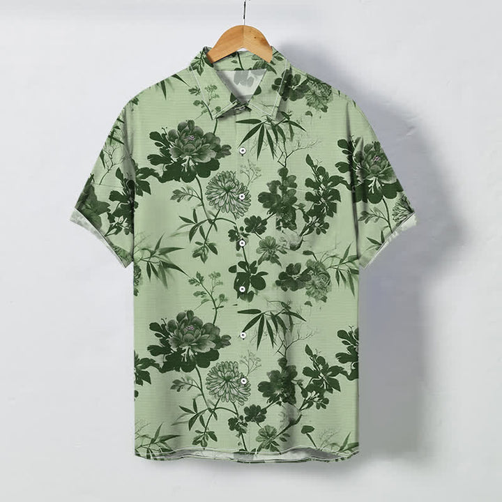 Buddha Stones Dark Floral Bamboo Leaf Pattern Buttons Breathable Men's Short Sleeve Shirt - LightGreen - US/UK/AU48，EU58 (4XL) - image 6