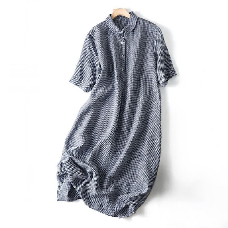 Buddha Stones Summer Casual Vintage Button-Up Plaid Women's Short Sleeve Dresses - LightSteelBlue - US8-10，UK/AU12-14，EU40-42 (2XL) - image 17