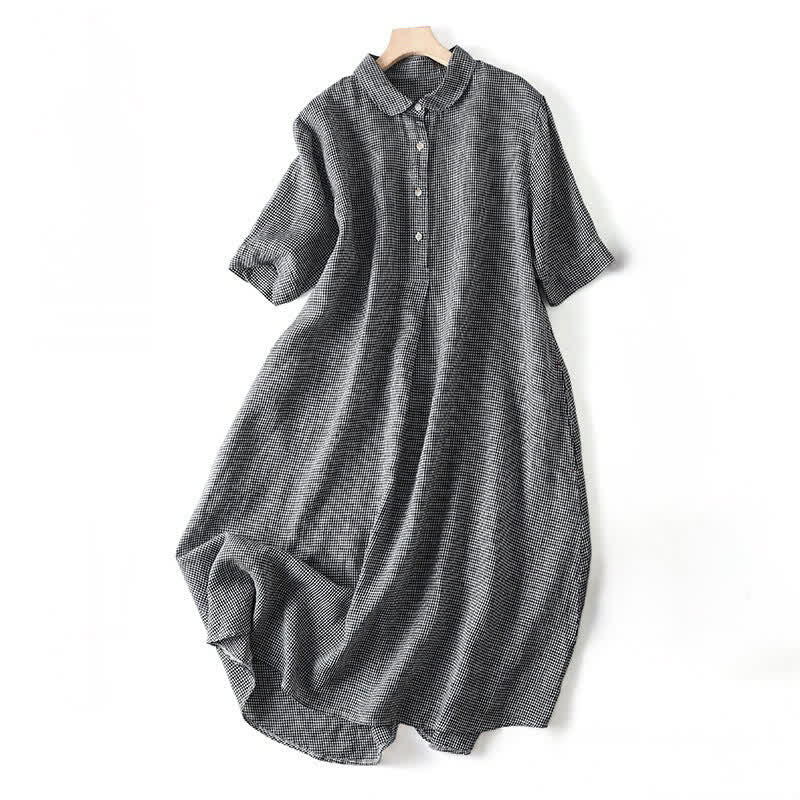 Buddha Stones Summer Casual Vintage Button-Up Plaid Women's Short Sleeve Dresses - Black - US8-10，UK/AU12-14，EU40-42 (2XL) - image 3