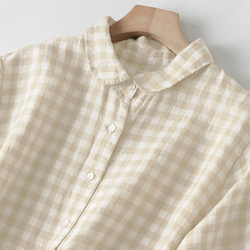 Buddha Stones Summer Casual Vintage Button-Up Plaid Women's Short Sleeve Dresses - image 1