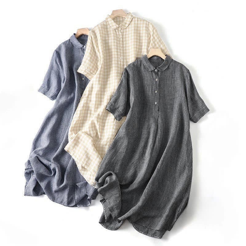 Buddha Stones Summer Casual Vintage Button-Up Plaid Women's Short Sleeve Dresses - image 20