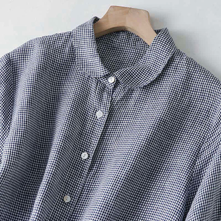 Buddha Stones Summer Casual Vintage Button-Up Plaid Women's Short Sleeve Dresses - image 18